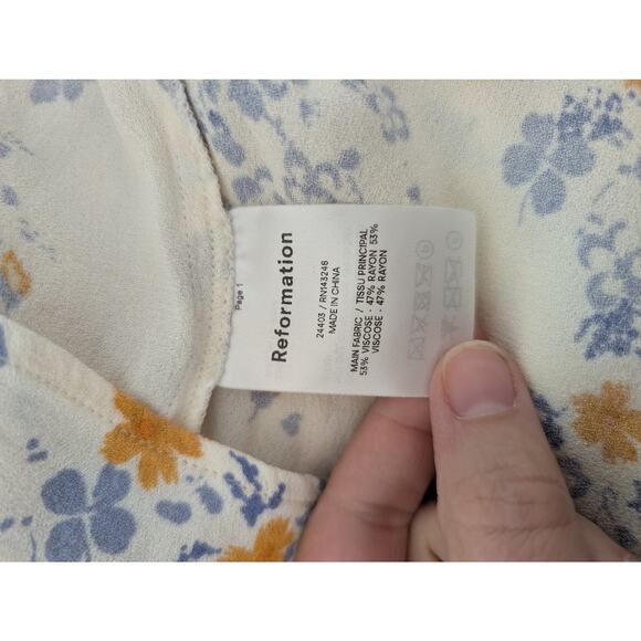 Reformation Humphrey Dress Size 2 Floral Blue Yellow Mini Christina Feminine - Picture 10 of 15